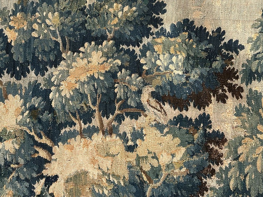 Grande Tapisserie Aubusson Paysage Verdure Fable Renard Cigogne Oiseaux 18è-photo-4