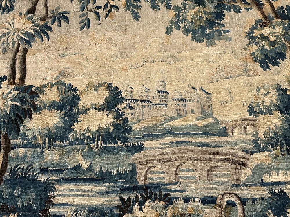 Grande Tapisserie Aubusson Paysage Verdure Fable Renard Cigogne Oiseaux 18è-photo-8