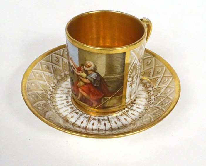 Tasse Litron Porcelaine Sèvres Bélisaire Aumône d'Ap. David Empire XIXème