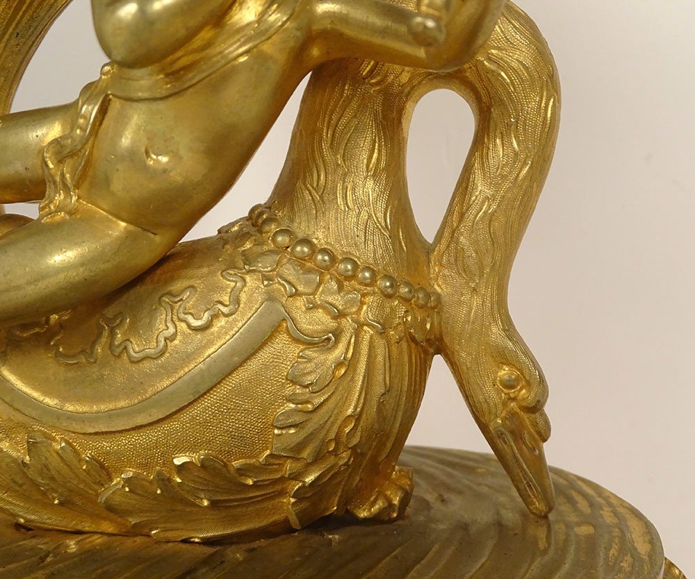 Restoration Clock Gilt Bronze Sèvres Porcelain Love Swan Dolphin 19th Century-photo-1