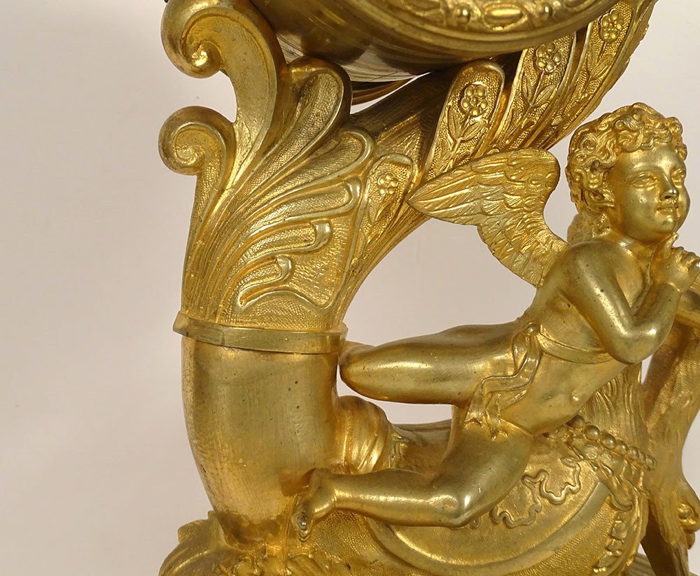 Restoration Clock Gilt Bronze Sèvres Porcelain Love Swan Dolphin 19th Century-photo-2