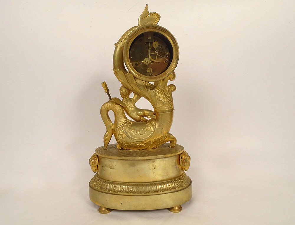 Restoration Clock Gilt Bronze Sèvres Porcelain Love Swan Dolphin 19th Century-photo-6