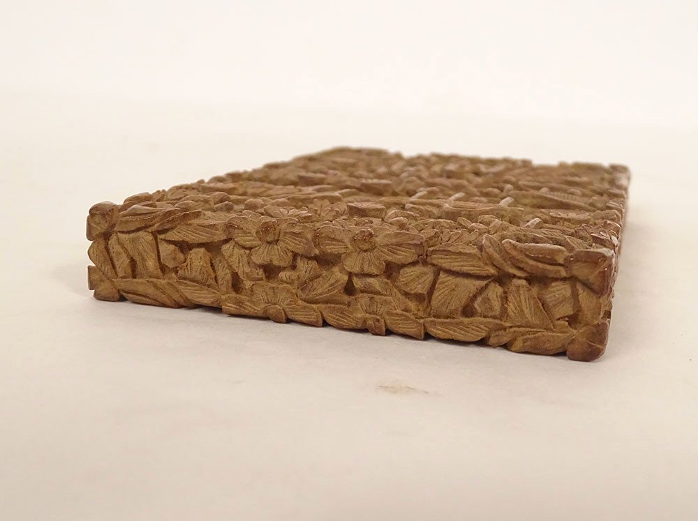 Sandalwood Card Case Carved Characters Palace Canton China 19th Century-photo-7