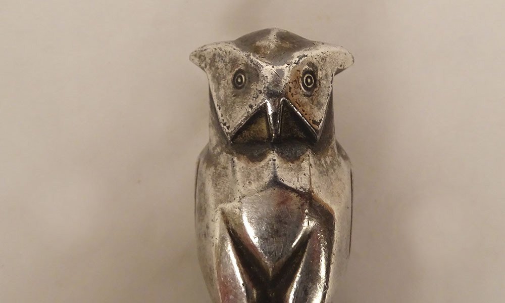 Sonnette de Service Interrupteur Bronze Argenté Hibou Art Déco XXème Siècle-photo-2