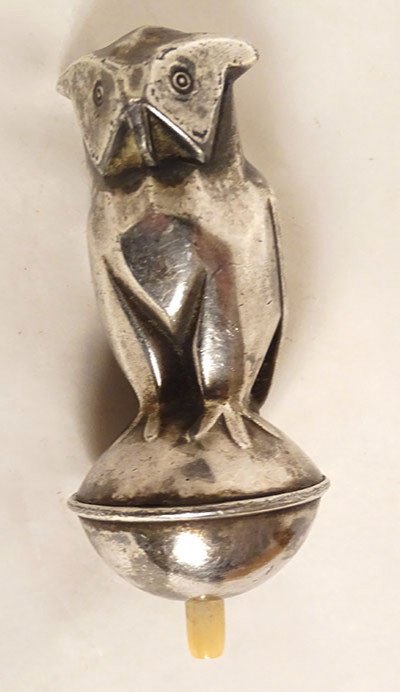 Sonnette de Service Interrupteur Bronze Argenté Hibou Art Déco XXème Siècle