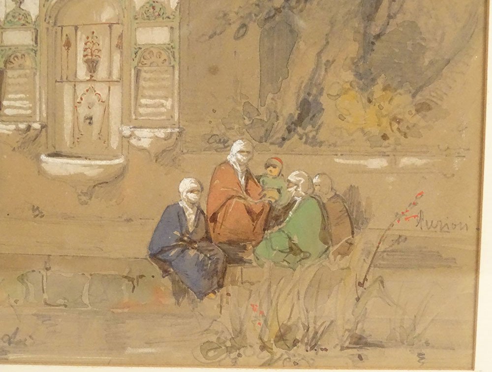 Gouache Orientalist Amedeo Preziosi Ottoman Characters Fountain XIXth-photo-4