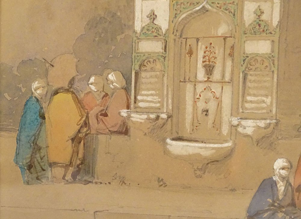 Gouache Orientalist Amedeo Preziosi Ottoman Characters Fountain XIXth-photo-1