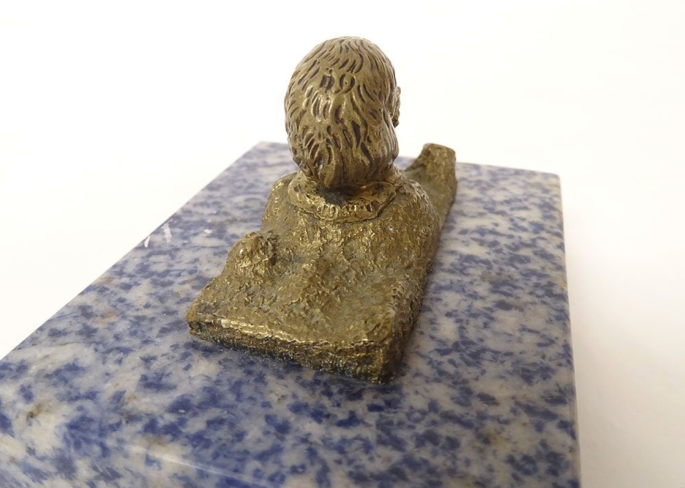 Small Sculpture Paperweight Gilt Bronze Bear Sodalite Marble Late 19th Century-photo-2