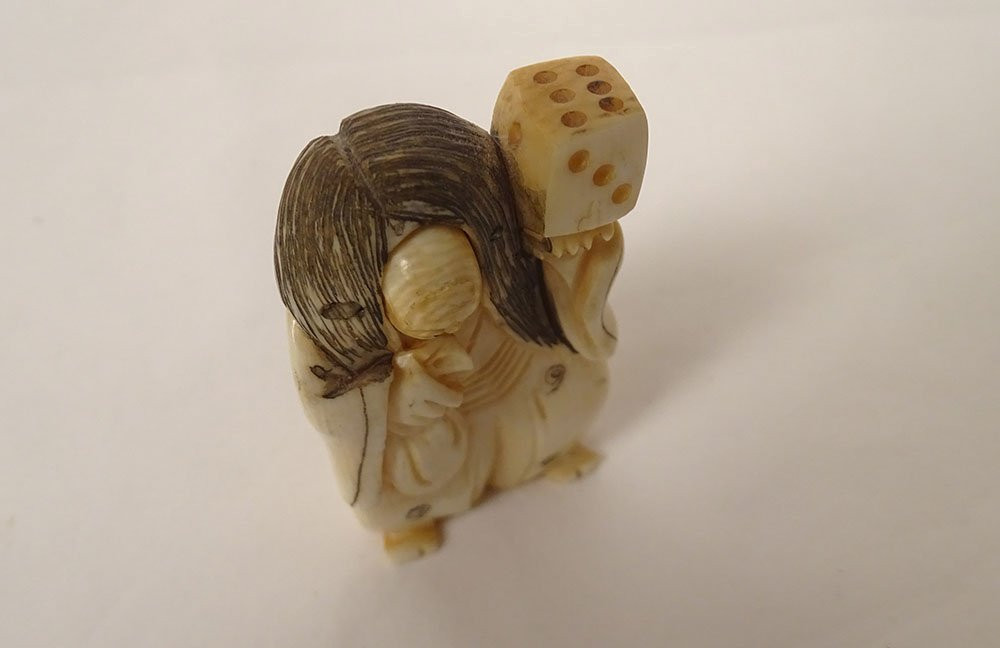 Netsuke Katabori Witch Swivel Head Ivory Japan Signed Gyokuzan 19th Century-photo-4