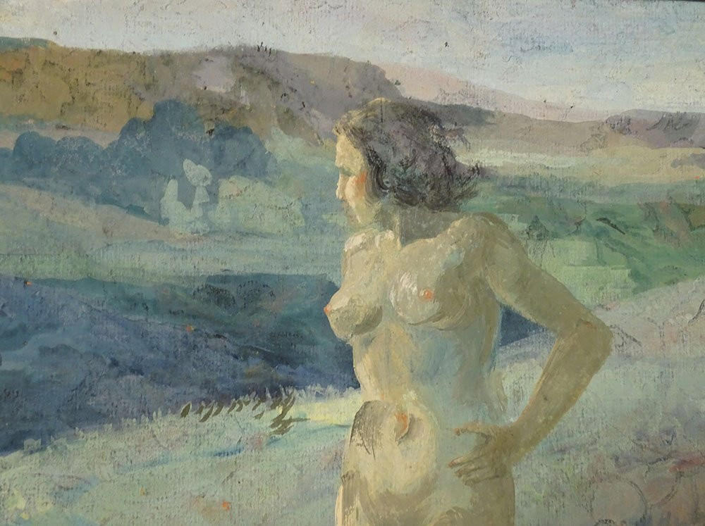 Hsc Painting André Laigneau De Villeneuve Nude Woman Landscape Hills 20th Century-photo-4