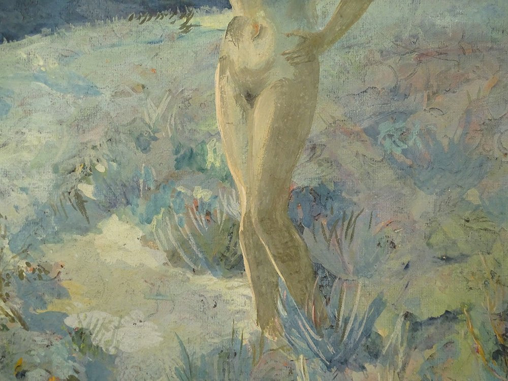 Hsc Painting André Laigneau De Villeneuve Nude Woman Landscape Hills 20th Century-photo-1