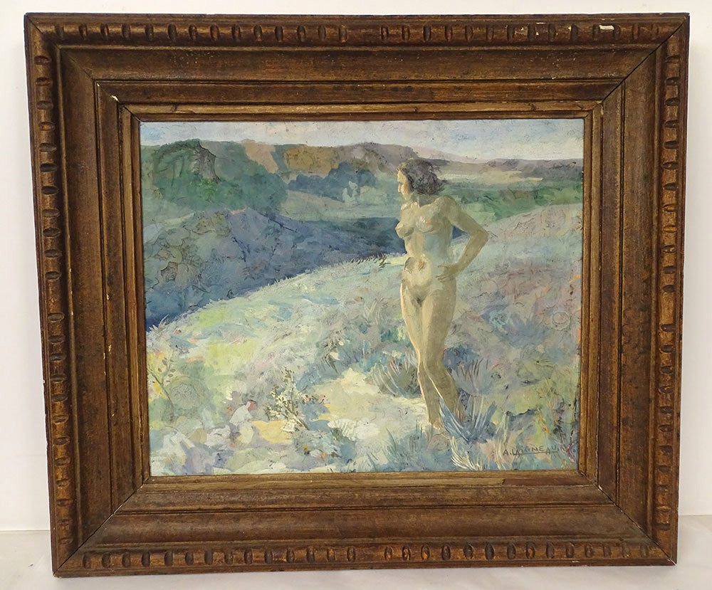 Hsc Painting André Laigneau De Villeneuve Nude Woman Landscape Hills 20th Century