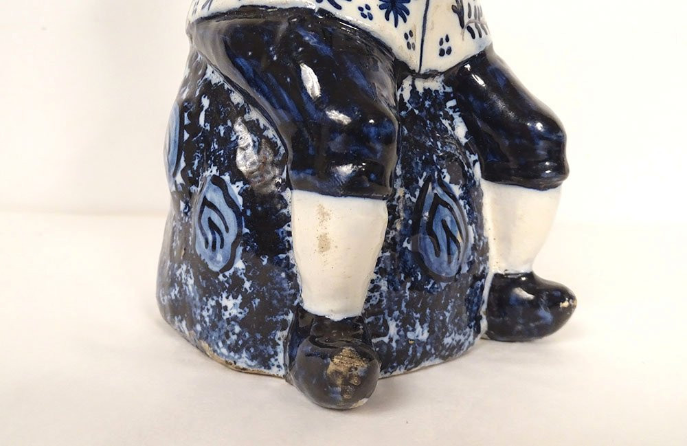 Jacquot Anthropomorphic Pitcher Delft Earthenware White Blue Man Flowers 19th Century-photo-4