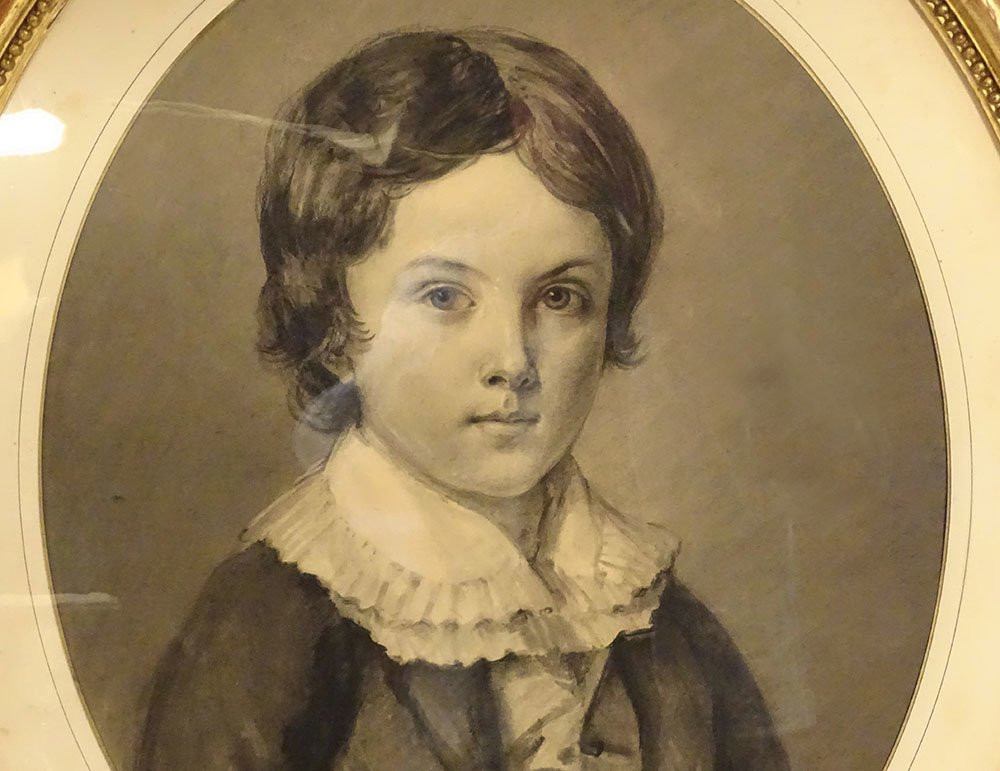 Charcoal Drawing Portrait Of A Young Child Marguerite De Mortefontaine Bigot 19th Century-photo-2