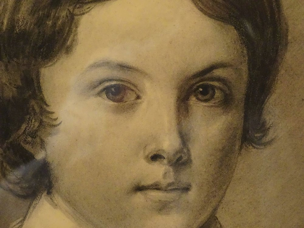 Charcoal Drawing Portrait Of A Young Child Marguerite De Mortefontaine Bigot 19th Century-photo-1