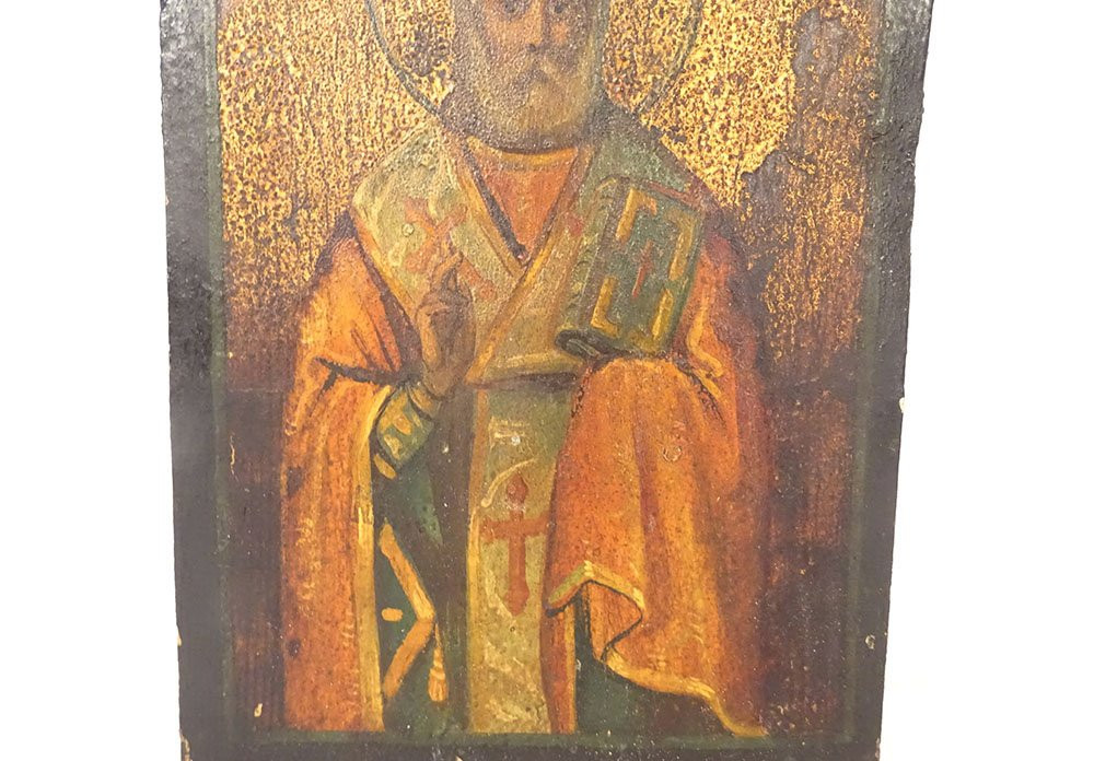 Icône Orthodoxe Grecque HSP Portrait Saint Nicolas évêque Myre XIXè Siècle-photo-3