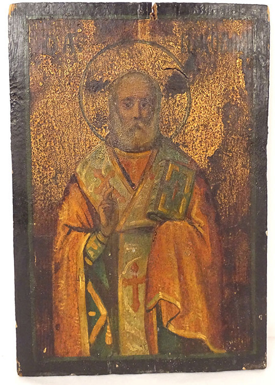 Greek Orthodox Icon Hsp Portrait Saint Nicholas Bishop Myra 19th Century