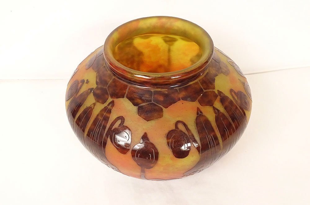 Petit Vase Boule Le Verre Français Schneider Campanules Pâte de Verre XXème-photo-2