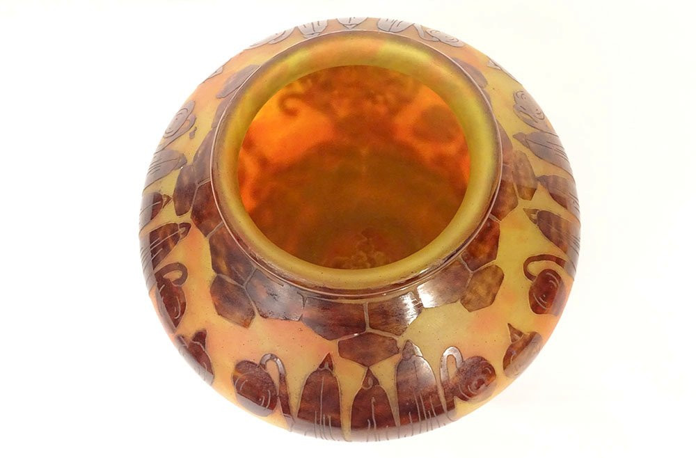 Petit Vase Boule Le Verre Français Schneider Campanules Pâte de Verre XXème-photo-4