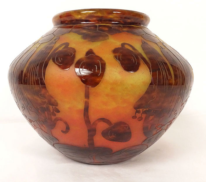 Petit Vase Boule Le Verre Français Schneider Campanules Pâte de Verre XXème