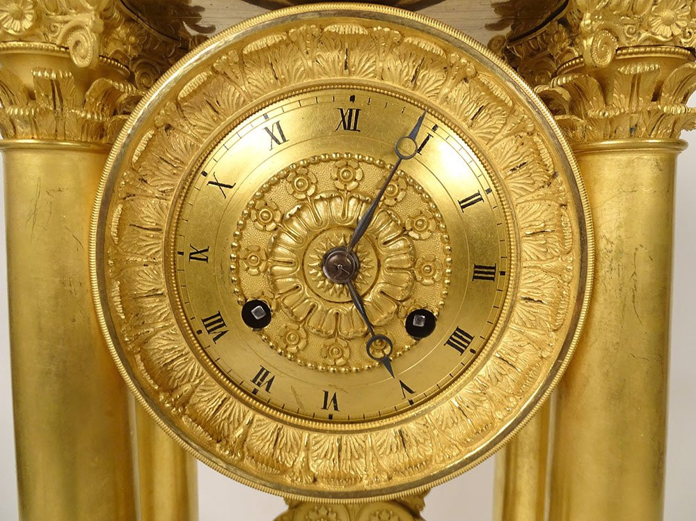 Large Portico Regulator Clock Gilt Bronze Columns 1st Empire 19th Century-photo-2