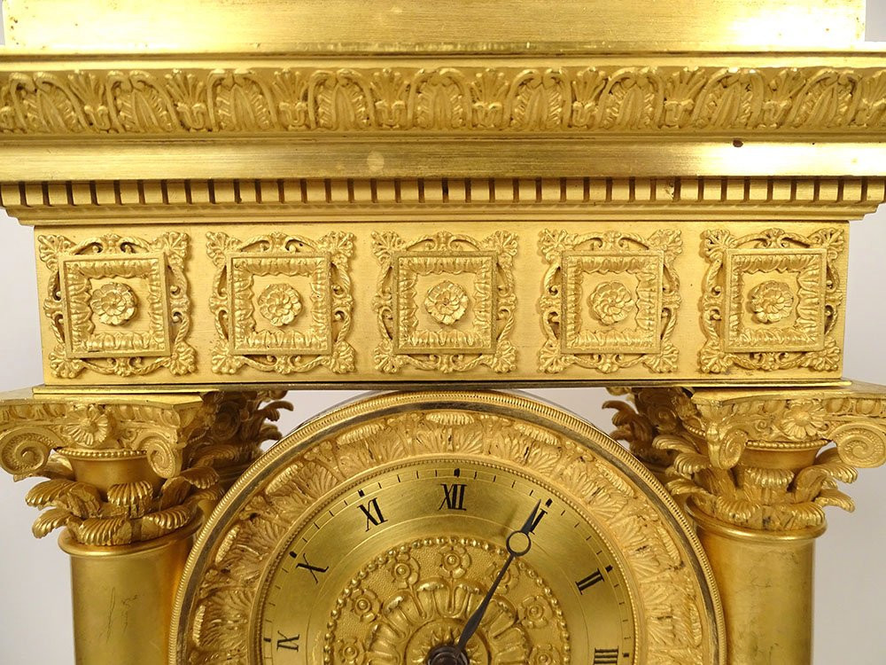 Large Portico Regulator Clock Gilt Bronze Columns 1st Empire 19th Century-photo-1