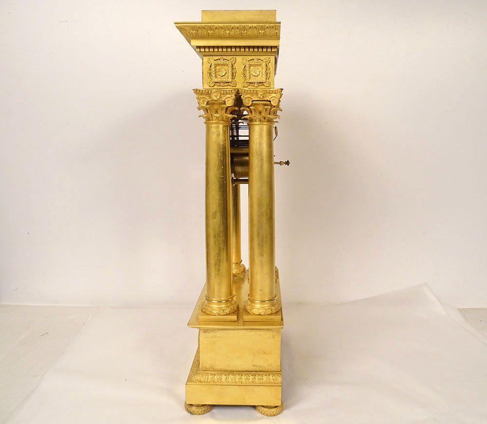 Large Portico Regulator Clock Gilt Bronze Columns 1st Empire 19th Century-photo-3