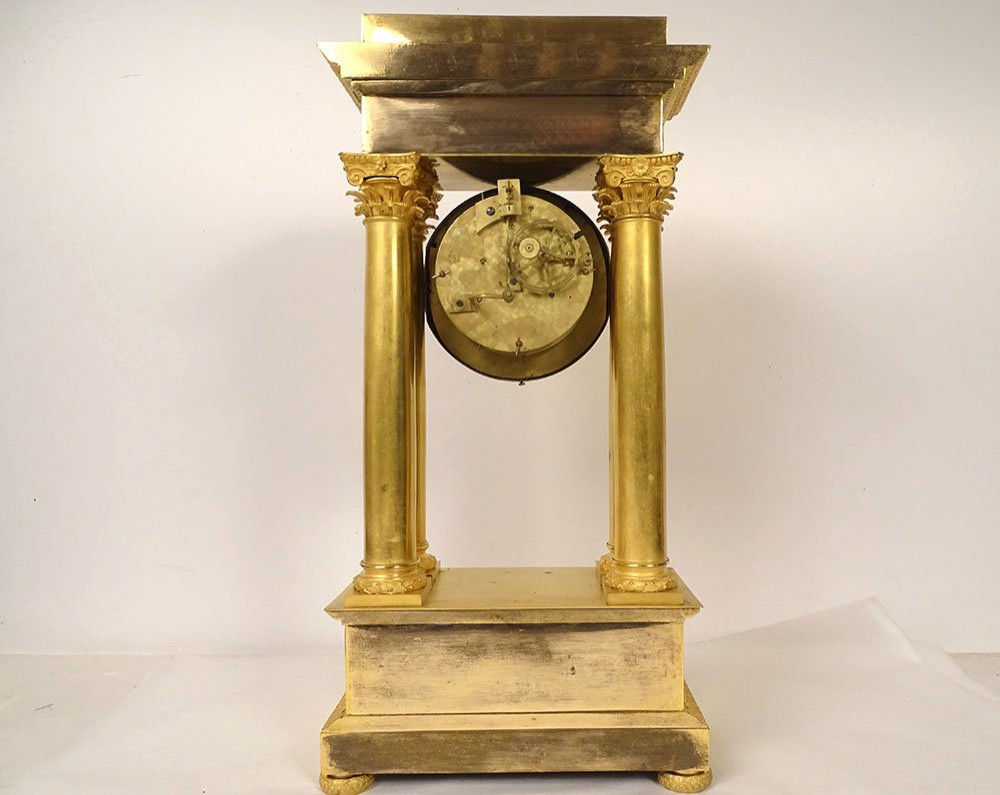 Large Portico Regulator Clock Gilt Bronze Columns 1st Empire 19th Century-photo-7