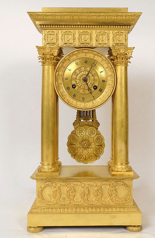 Large Portico Regulator Clock Gilt Bronze Columns 1st Empire 19th Century