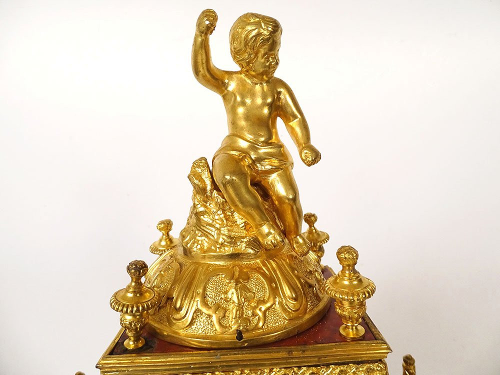 Louis XIV Cartel Boulle Marquetry Gilt Bronze Sicot-dujardin Putti 18th Century-photo-2