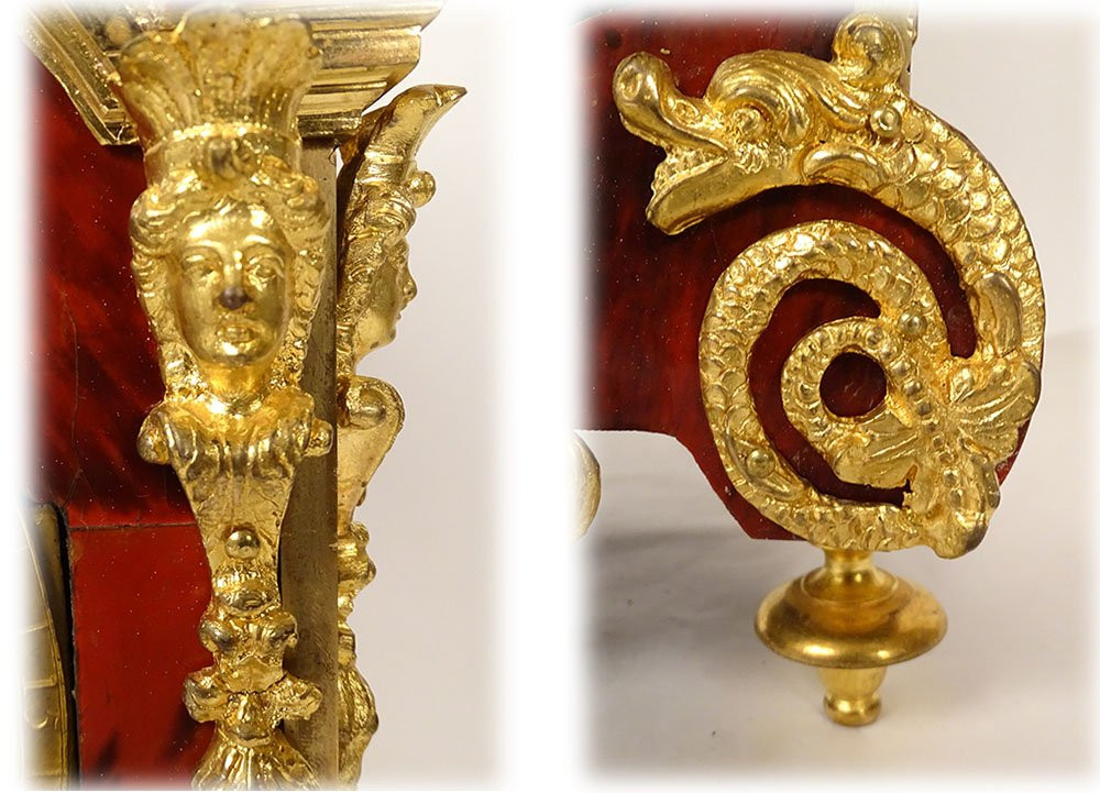 Louis XIV Cartel Boulle Marquetry Gilt Bronze Sicot-dujardin Putti 18th Century-photo-4