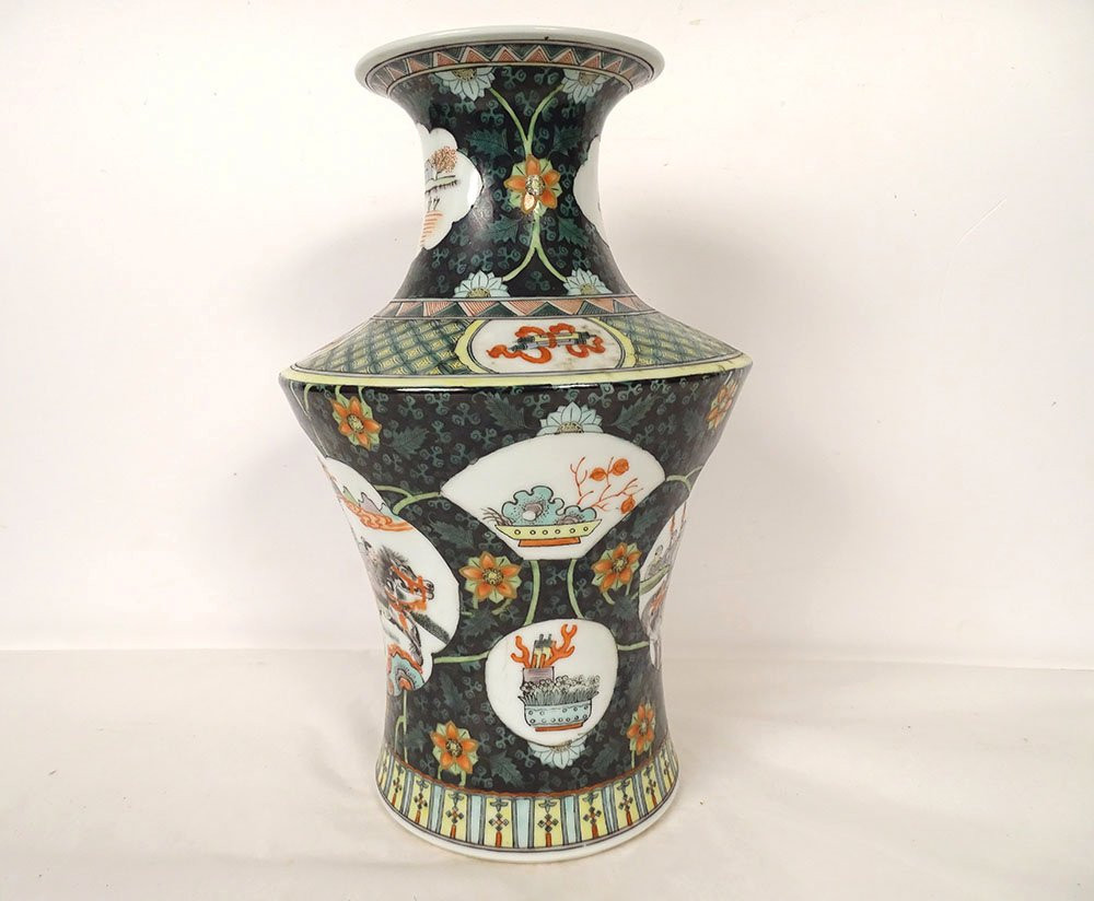 Vase Chinois Porcelaine Personnages Chevaux Général Fleurs Chine Début XXè-photo-3