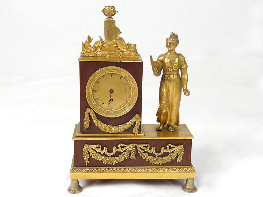 Clock Bronze Woman Allegory Knowledge Elder Menard Empire XIXth