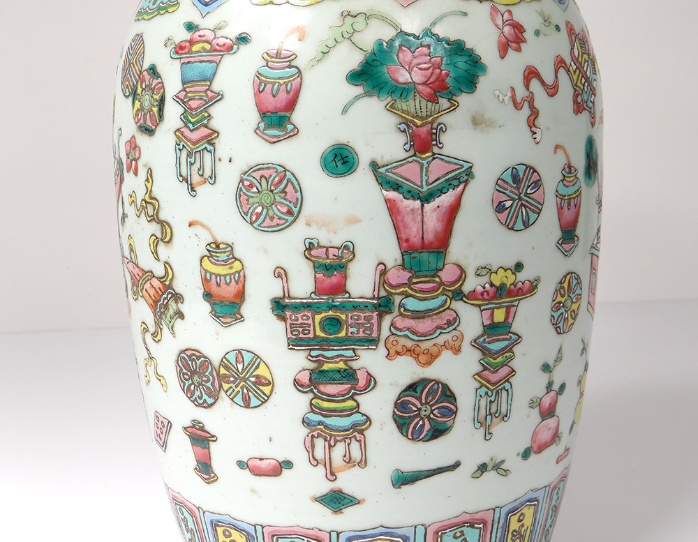 Grand Vase Balustre Porcelaine Chinoise Vases Lampes Fleurs Chine Signé 19è-photo-3