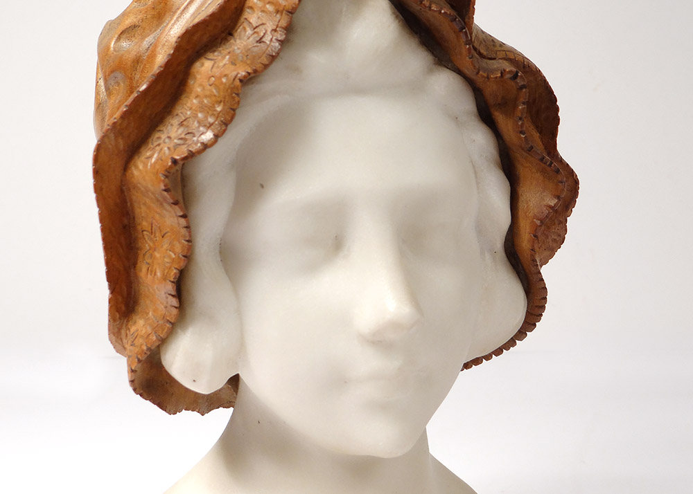 Sculpture Head Young Woman Carrara Marble Carved Wood Holland Nineteenth-photo-2