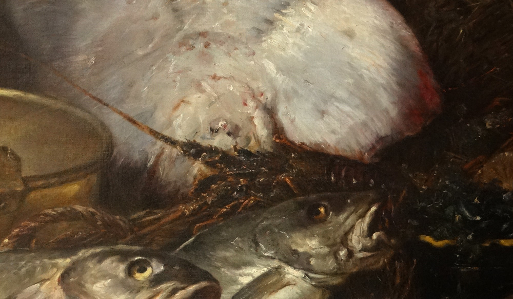 HST Nature Morte Raie Homard Poissons Coquilles Eugène Claude 164x131cm 19è-photo-3