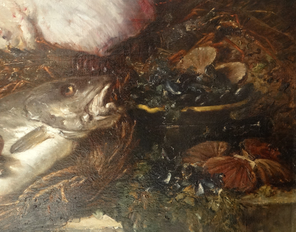 HST Nature Morte Raie Homard Poissons Coquilles Eugène Claude 164x131cm 19è-photo-4