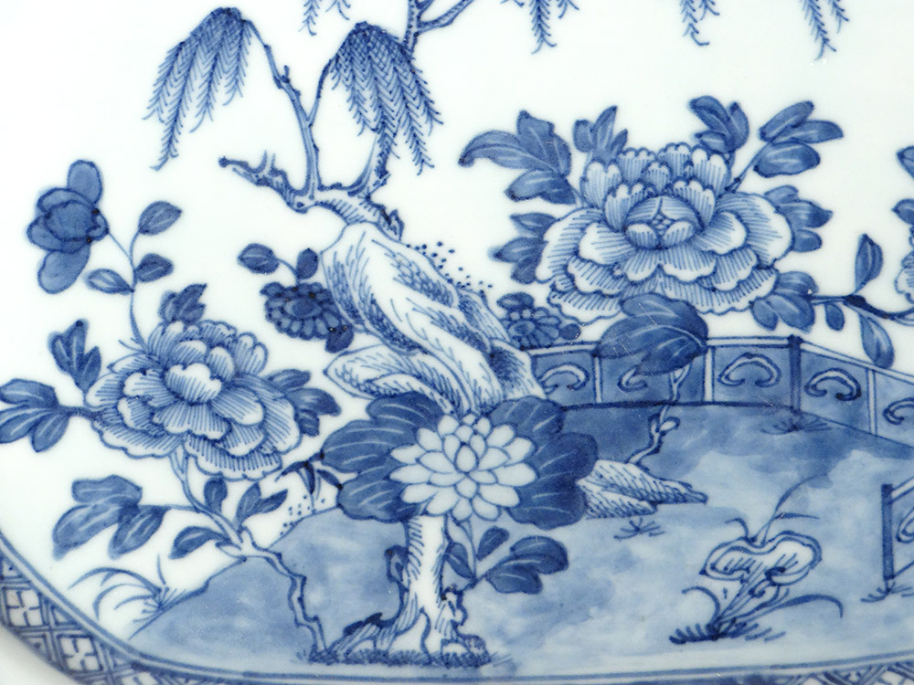 Plat Octogonal Porcelaine Chine Blanc-bleu Paysage Jardin Qianlong XVIIIè-photo-4