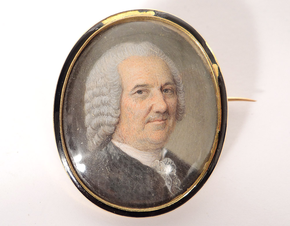 Miniature Oval Nacre Portrait Noble Eighteenth Brooch Gold Solid 18k Enamel-photo-2