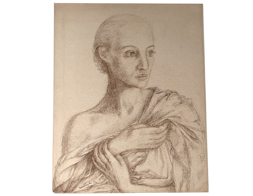 Drawing Ink Ernst Van Leyden Portrait Woman Karin Van Leyden Portret 1933