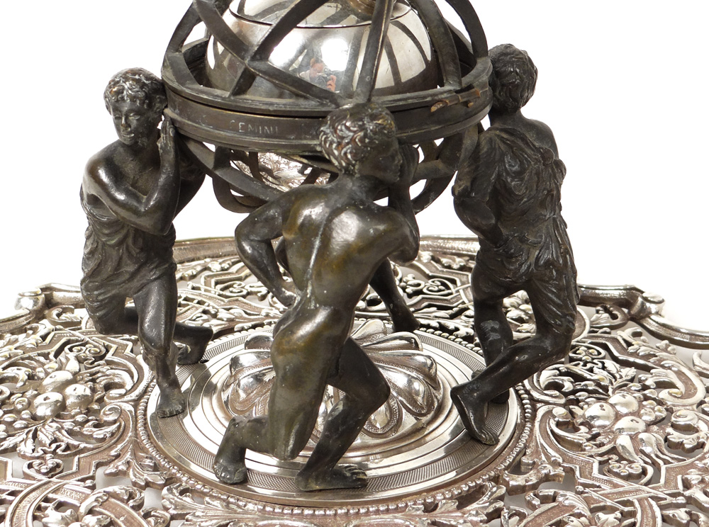 Encrier Bronze Sphère Armillaire Personnages Continents Lerolle Frères XIXè-photo-2