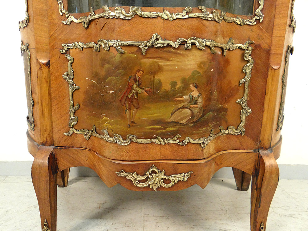 Vitrine Galbée Louis XV Vernis Martin Couple Paysage Bronze Napoléon III XIXème-photo-3