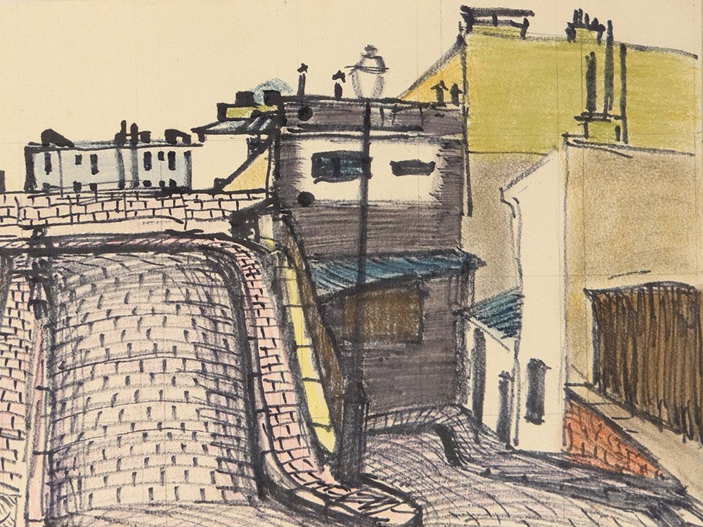 Pastel Drawing Karin Van Leyden View Paris Montmartre 1950 XXth-photo-2