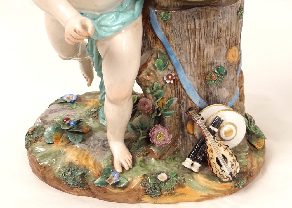 Pendule Porcelaine Angelot Putti Allégorie Musique Tambour Coq XIXème-photo-1