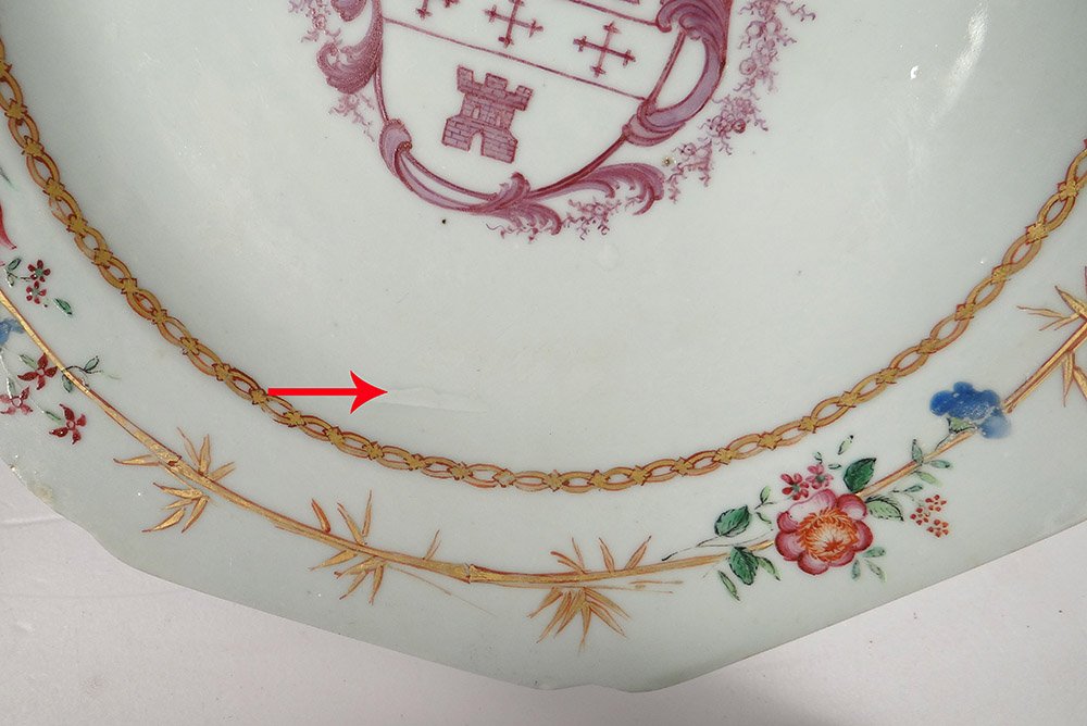 Plat Porcelaine Compagnie Indes Armoiries Blason Bambous Qianlong XVIIIème-photo-8