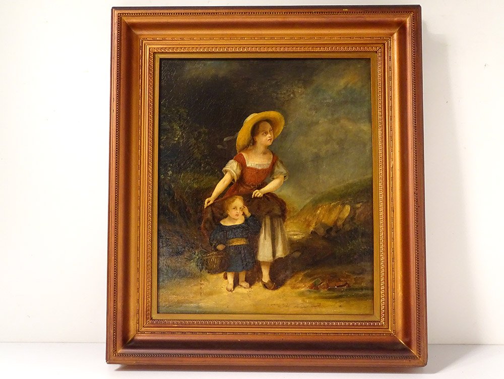 Hst Table Woman Child Landscape Campaign French School XIXth Century