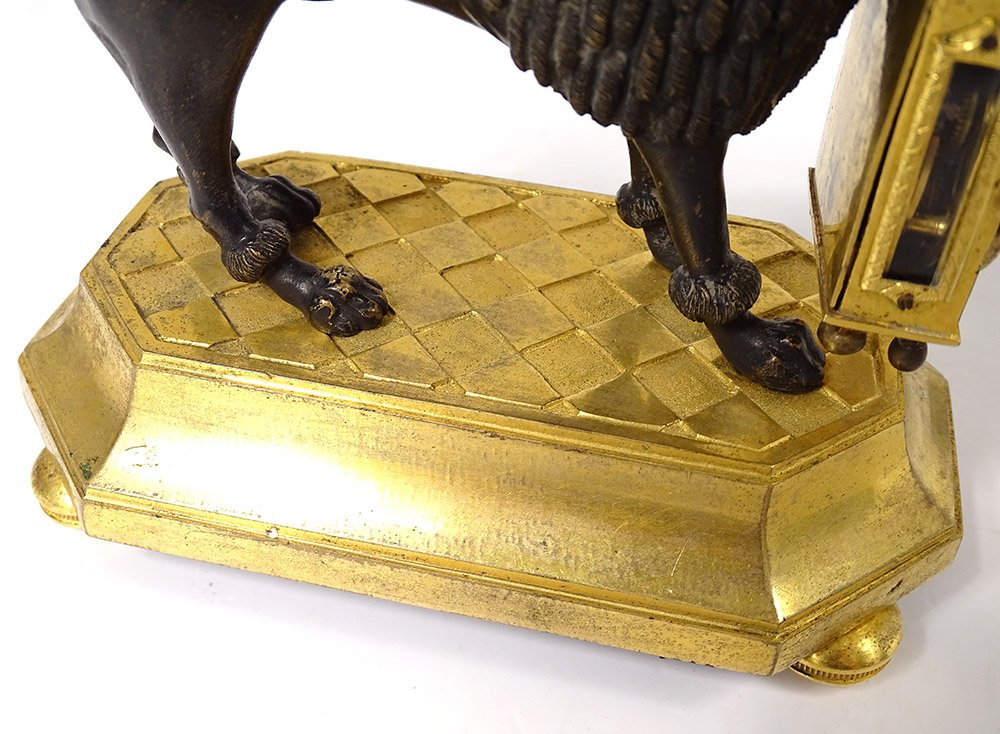 Pendulette Bronze Doré Caniche Chien Berthoud Paris XIXème Siècle-photo-3