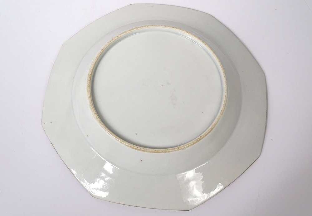 Plat Octogonal Porcelaine Compagnie Indes Armoiries Blason Chevalier XVIIIè-photo-4