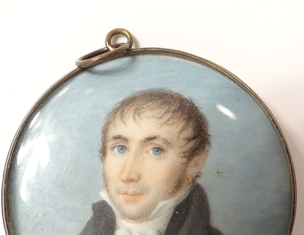 Painted Miniature Portrait Young Man Noble Bourgeois Nineteenth-photo-2