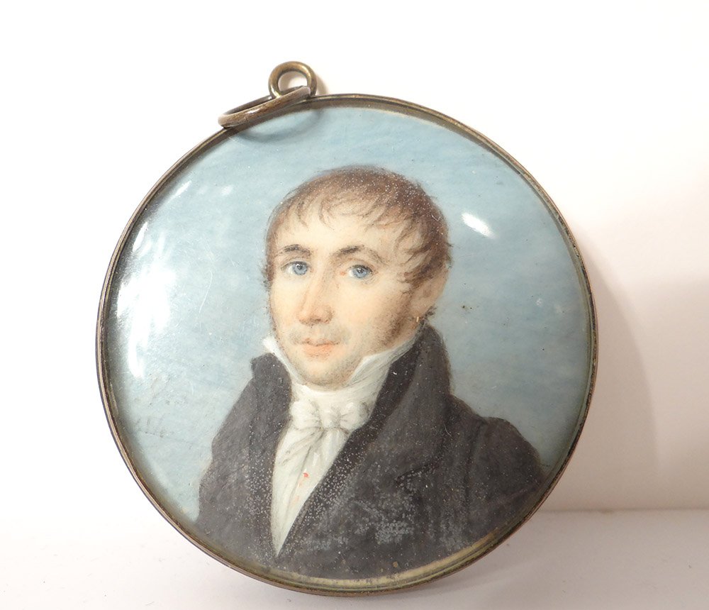 Painted Miniature Portrait Young Man Noble Bourgeois Nineteenth